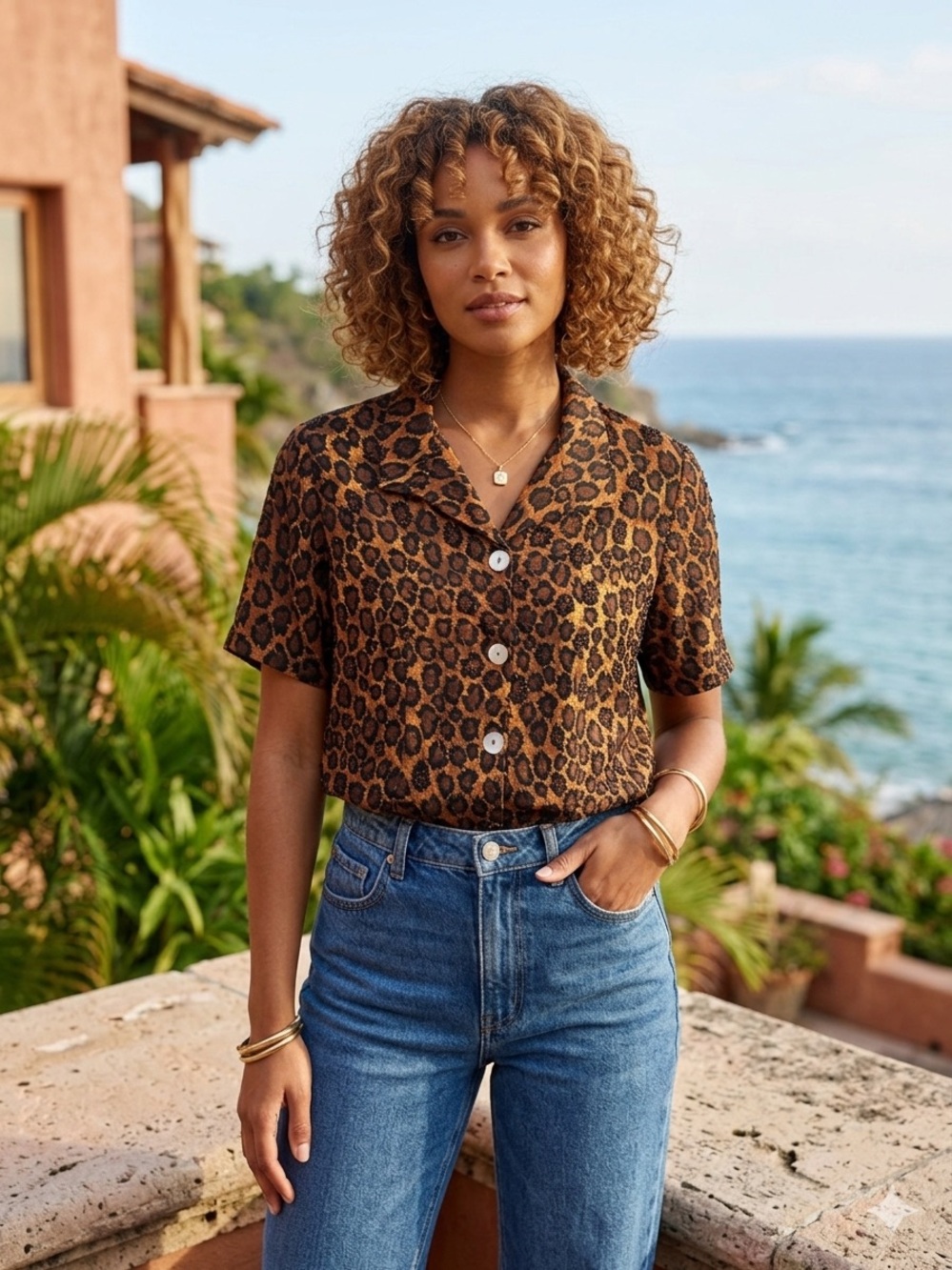 Paradiso "Lulu Top" Jungle Leopard Print Button-Down - Size Small